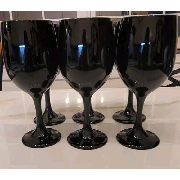 LIBBEY BLACK PREMIERE TABLESCAPE WINE DRINK GLASS SET SIX